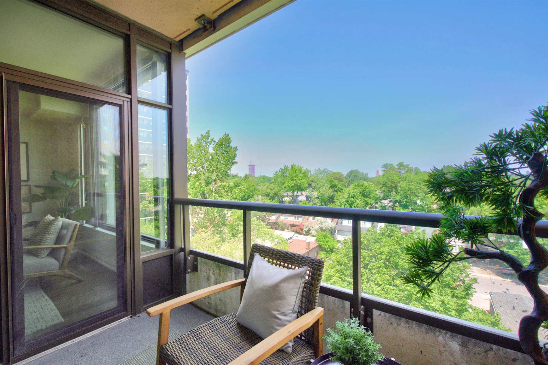 Balcony seating with leafy outlook
